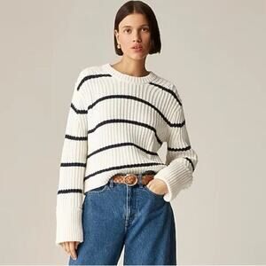 J. Crew Heritage Cotton Fisherman Crewneck Sweater Striped Nautical Warm Size S